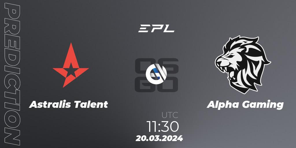 Astralis Talent vs Alpha Gaming: Match Prediction. 20.03.2024 at 11:30, Counter-Strike (CS2), European Pro League Season 16: Division 2