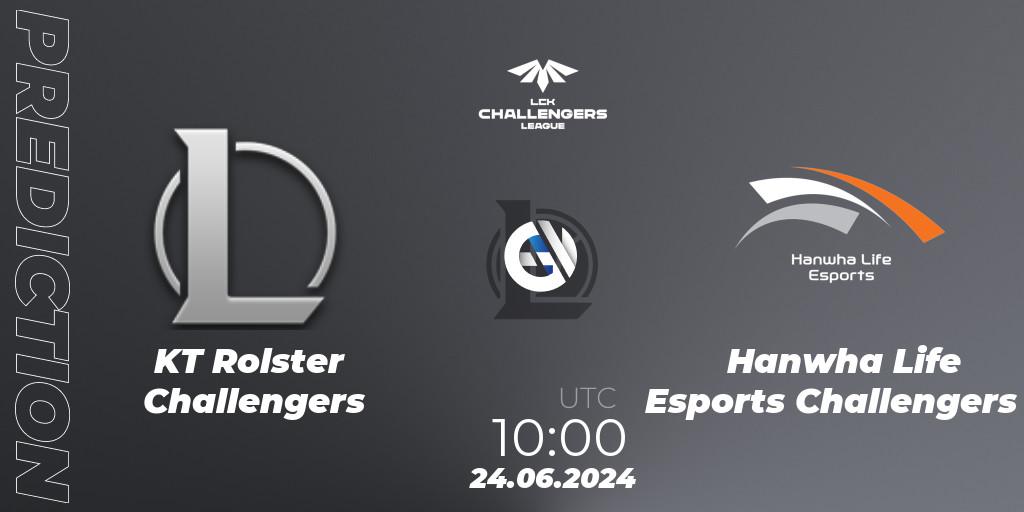 KT Rolster Challengers vs Hanwha Life Esports Challengers: Match Prediction. 24.06.2024 at 10:00, LoL, LCK Challengers League 2024 Summer - Group Stage