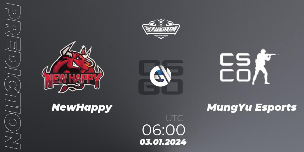 NewHappy vs MungYu Esports: Match Prediction. 03.01.2024 at 06:00, Counter-Strike (CS2), Asian Super League Season 1