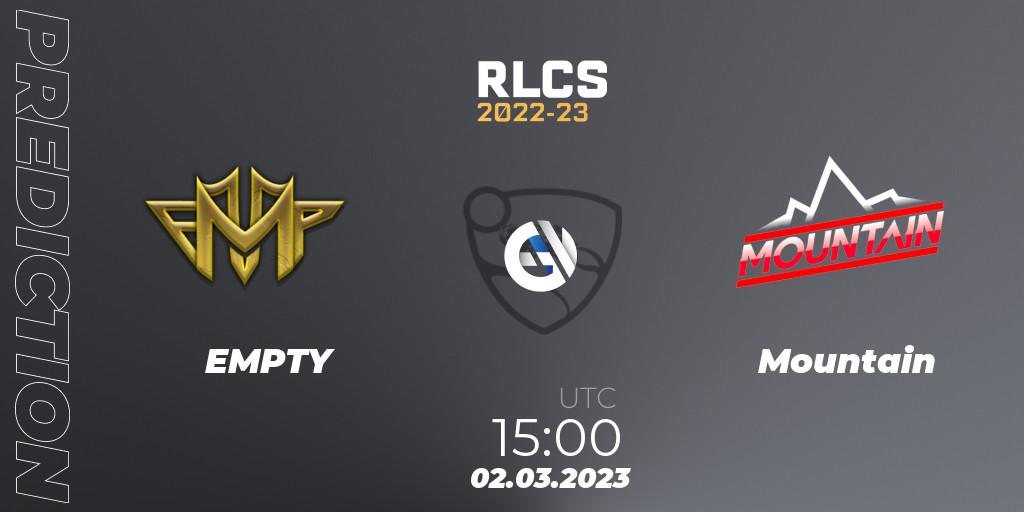 EMPTY vs Mountain: Match Prediction. 02.03.2023 at 15:00, Rocket League, RLCS 2022-23 - Winter: Middle East and North Africa Regional 3 - Winter Invitational