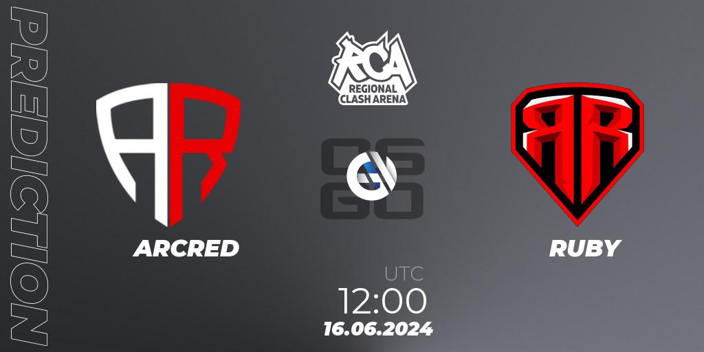ARCRED vs RUBY: Match Prediction. 16.06.2024 at 12:00, Counter-Strike (CS2), Regional Clash Arena CIS