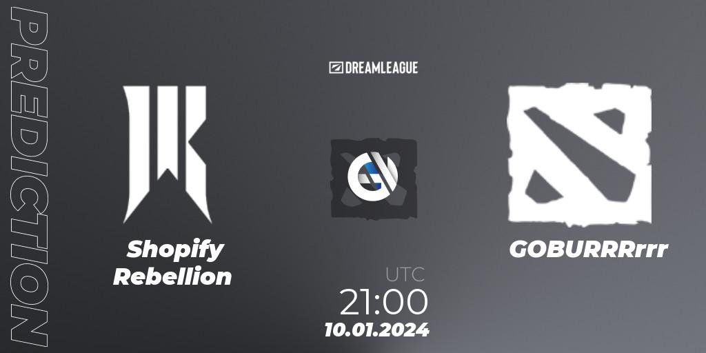 Shopify Rebellion vs GOBURRRrrr: Match Prediction. 10.01.2024 at 21:29, Dota 2, DreamLeague Season 22: North America Open Qualifier #1