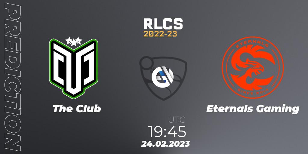 The Club vs Eternals Gaming: Match Prediction. 24.02.2023 at 19:45, Rocket League, RLCS 2022-23 - Winter: South America Regional 3 - Winter Invitational