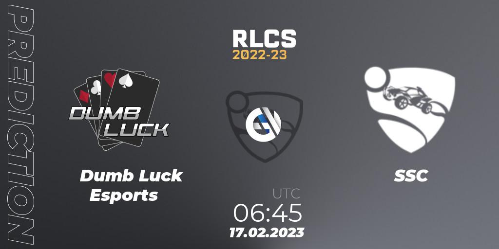 Dumb Luck Esports vs SSC: Match Prediction. 17.02.2023 at 06:45, Rocket League, RLCS 2022-23 - Winter: Oceania Regional 2 - Winter Cup