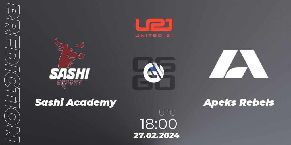 Sashi Academy vs Apeks Rebels: Match Prediction. 27.02.2024 at 18:00, Counter-Strike (CS2), United21 Season 11: Division 2