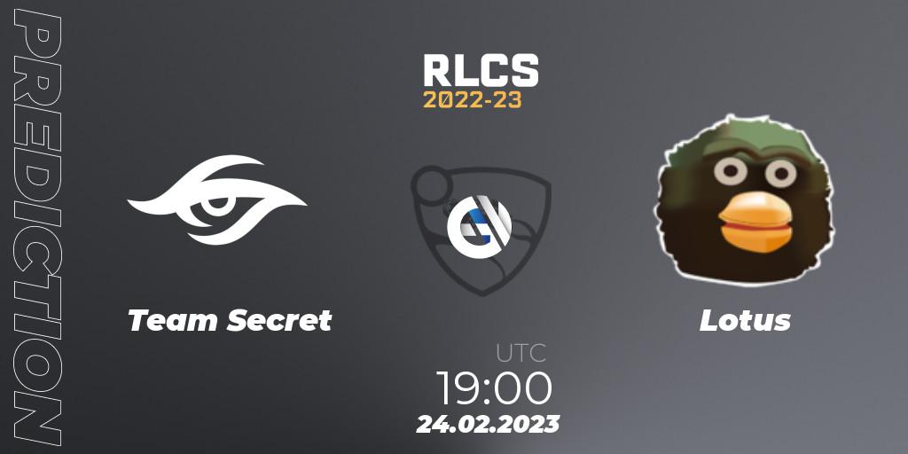 Team Secret vs Lotus: Match Prediction. 24.02.23, Rocket League, RLCS 2022-23 - Winter: South America Regional 3 - Winter Invitational