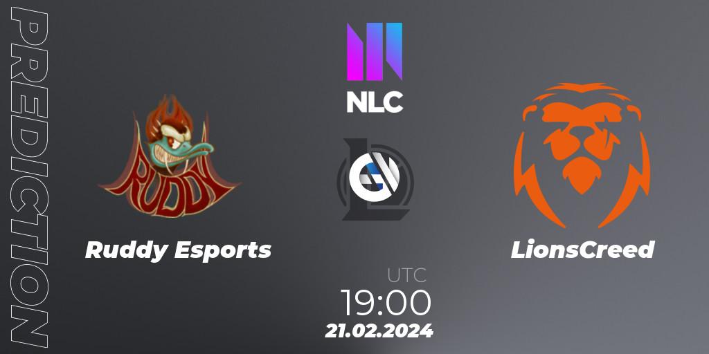 Ruddy Esports vs LionsCreed: Match Prediction. 21.02.2024 at 19:00, LoL, NLC 1st Division Spring 2024