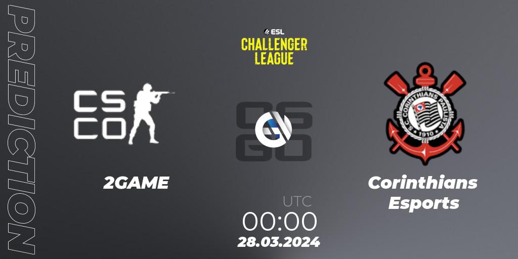 2GAME vs Corinthians Esports: Match Prediction. 28.03.2024 at 00:00, Counter-Strike (CS2), ESL Challenger League Season 47: South America
