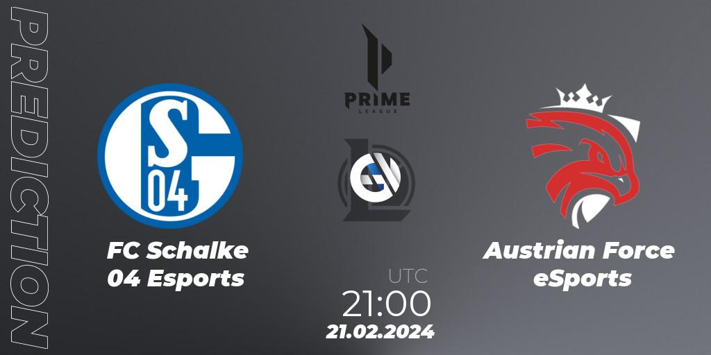 FC Schalke 04 Esports vs Austrian Force eSports: Match Prediction. 18.01.2024 at 21:00, LoL, Prime League Spring 2024 - Group Stage