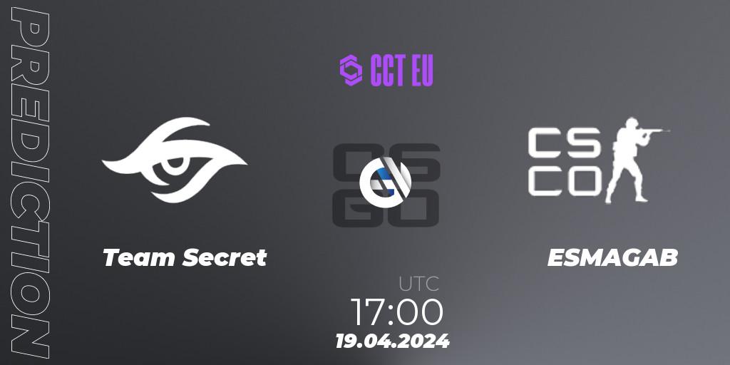 Team Secret vs ESMAGAB: Match Prediction. 19.04.2024 at 17:25, Counter-Strike (CS2), CCT Season 2 Europe Series 1 Closed Qualifier