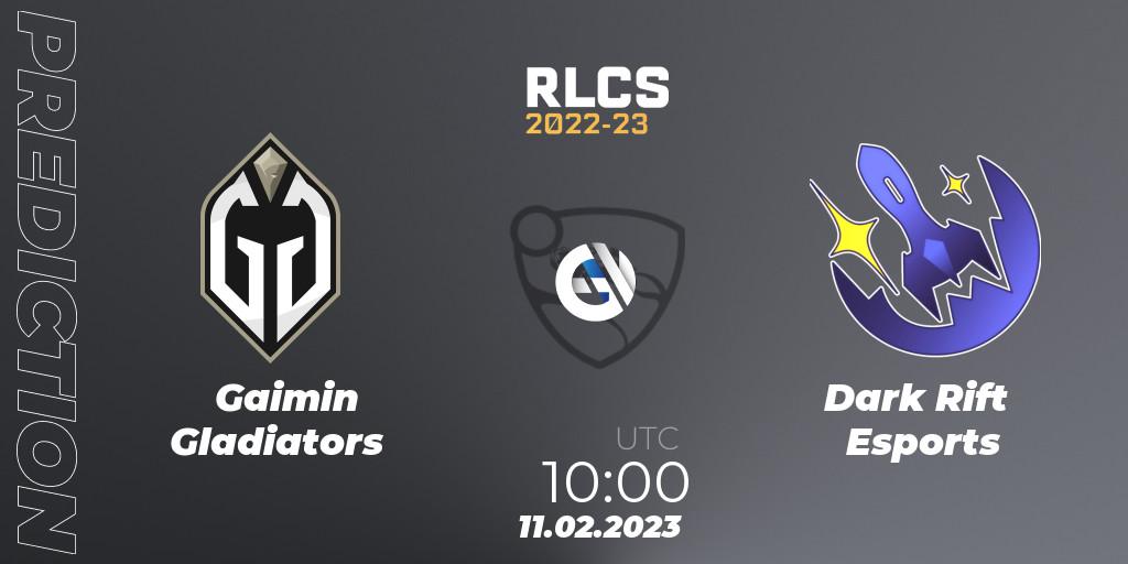 Gaimin Gladiators vs Dark Rift Esports: Match Prediction. 11.02.2023 at 10:00, Rocket League, RLCS 2022-23 - Winter: Asia-Pacific Regional 2 - Winter Cup