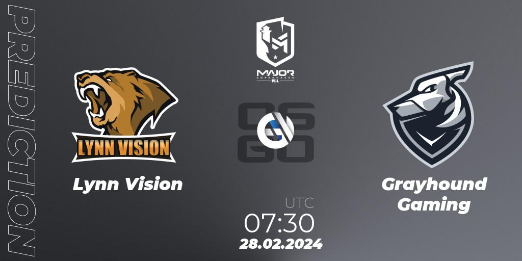 Lynn Vision vs Grayhound Gaming: Match Prediction. 28.02.2024 at 07:55, Counter-Strike (CS2), PGL CS2 Major Copenhagen 2024 Asia RMR