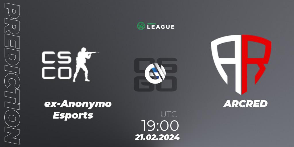 ex-Anonymo Esports vs ARCRED: Match Prediction. 21.02.2024 at 19:00, Counter-Strike (CS2), ESEA Season 48: Advanced Division - Europe