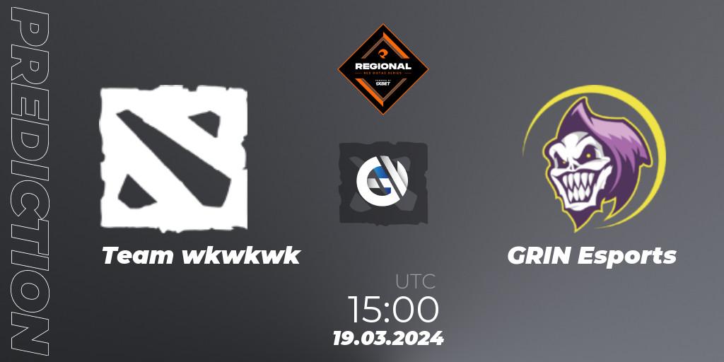 Team wkwkwk vs GRIN Esports: Match Prediction. 25.03.2024 at 13:00, Dota 2, RES Regional Series: EU #1