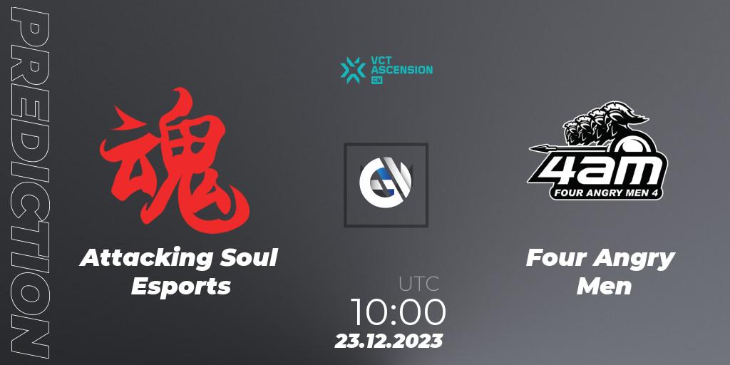 Attacking Soul Esports vs Four Angry Men: Match Prediction. 23.12.2023 at 11:30, VALORANT, VALORANT China Ascension 2023