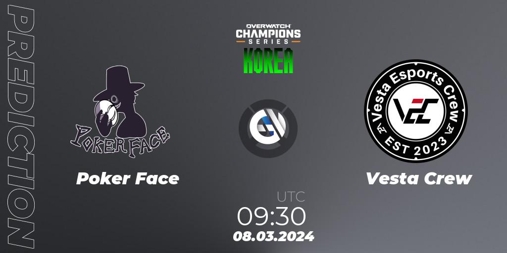Poker Face vs Vesta Crew: Match Prediction. 08.03.2024 at 09:30, Overwatch, Overwatch Champions Series 2024 - Stage 1 Korea