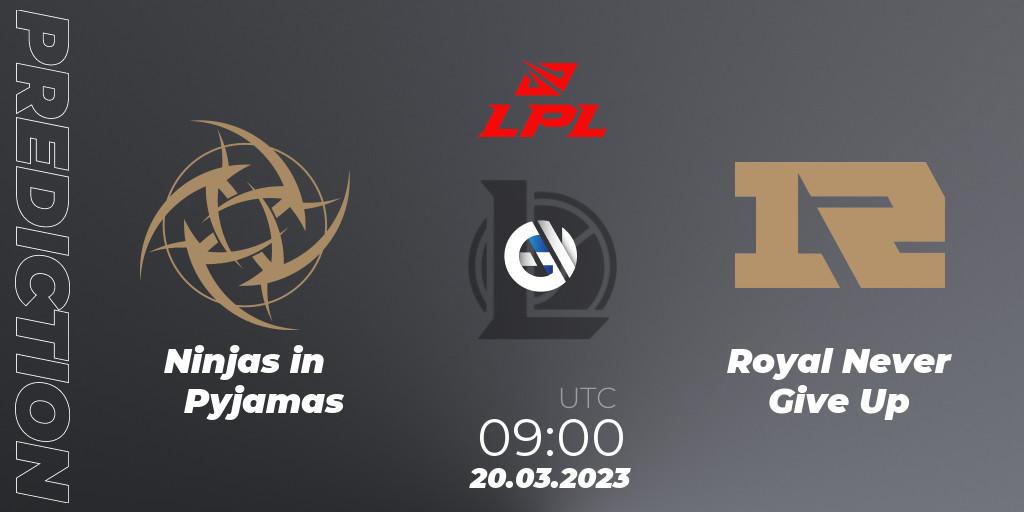 Ninjas in Pyjamas vs Royal Never Give Up: Match Prediction. 20.03.23, LoL, LPL Spring 2023 - Group Stage