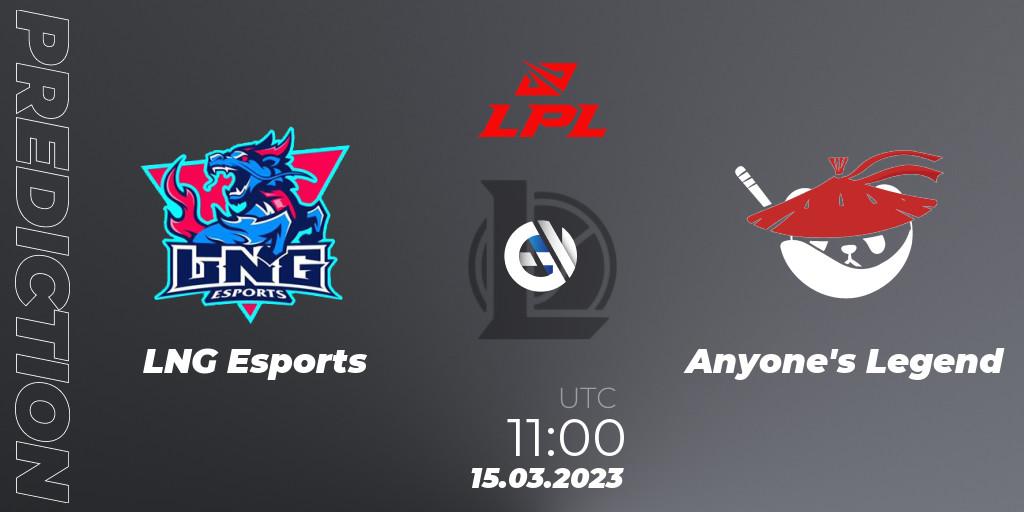 LNG Esports vs Anyone's Legend: Match Prediction. 15.03.2023 at 11:00, LoL, LPL Spring 2023 - Group Stage