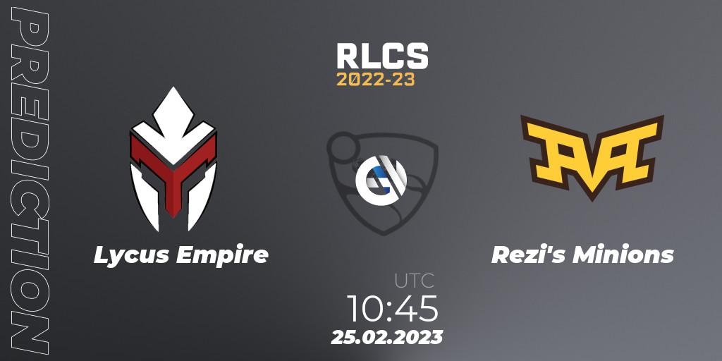 Lycus Empire vs Rezi's Minions: Match Prediction. 25.02.2023 at 10:45, Rocket League, RLCS 2022-23 - Winter: Asia-Pacific Regional 3 - Winter Invitational