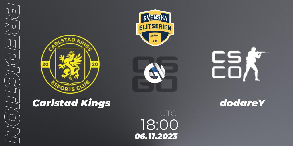 Carlstad Kings vs dodareY: Match Prediction. 06.11.2023 at 18:00, Counter-Strike (CS2), Svenska Elitserien Fall 2023: Online Stage