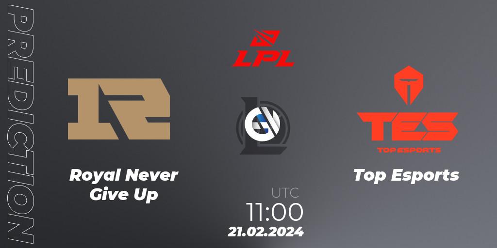 Royal Never Give Up vs Top Esports: Match Prediction. 21.02.2024 at 11:30, LoL, LPL Spring 2024 - Group Stage