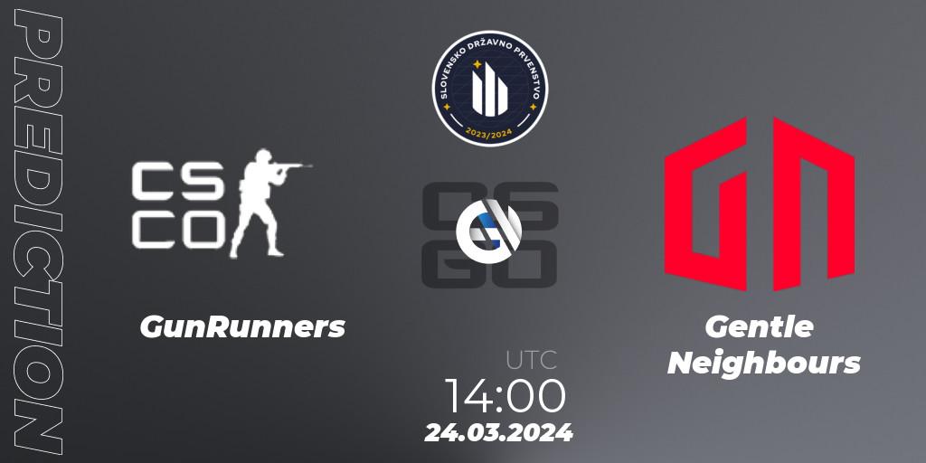 GunRunners vs Gentle Neighbours: Match Prediction. 05.04.2024 at 11:00, Counter-Strike (CS2), Slovenian National Championship 2024