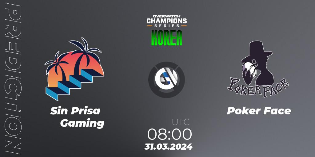 Sin Prisa Gaming vs Poker Face: Match Prediction. 31.03.2024 at 08:00, Overwatch, Overwatch Champions Series 2024 - Stage 1 Korea