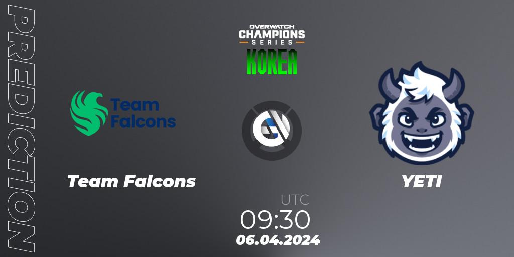 Team Falcons vs YETI: Match Prediction. 06.04.2024 at 09:30, Overwatch, Overwatch Champions Series 2024 - Stage 1 Korea