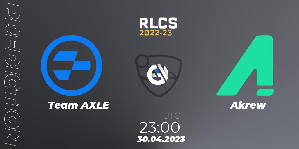 Team AXLE vs Akrew: Match Prediction. 30.04.2023 at 23:00, Rocket League, RLCS 2022-23 - Spring: North America Regional 1 - Spring Open: Closed Qualifier