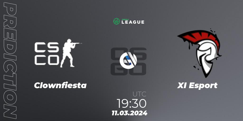 Clownfiesta vs XI Esport: Match Prediction. 12.03.2024 at 18:00, Counter-Strike (CS2), ESEA Season 48: Main Division - Europe