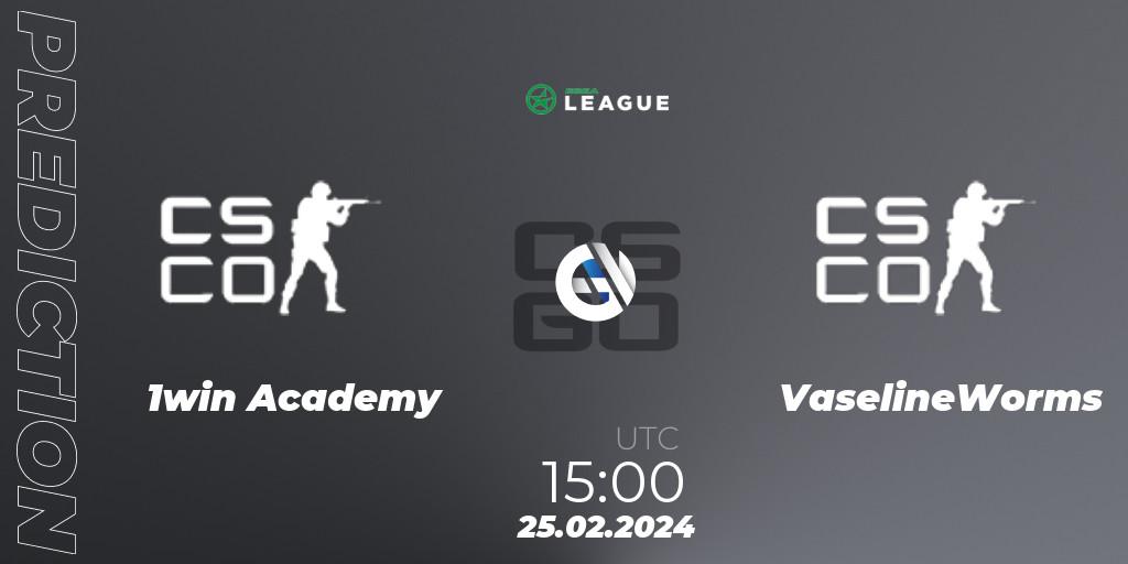 1win Academy vs VaselineWorms: Match Prediction. 25.02.2024 at 15:00, Counter-Strike (CS2), ESEA Season 48: Advanced Division - Europe