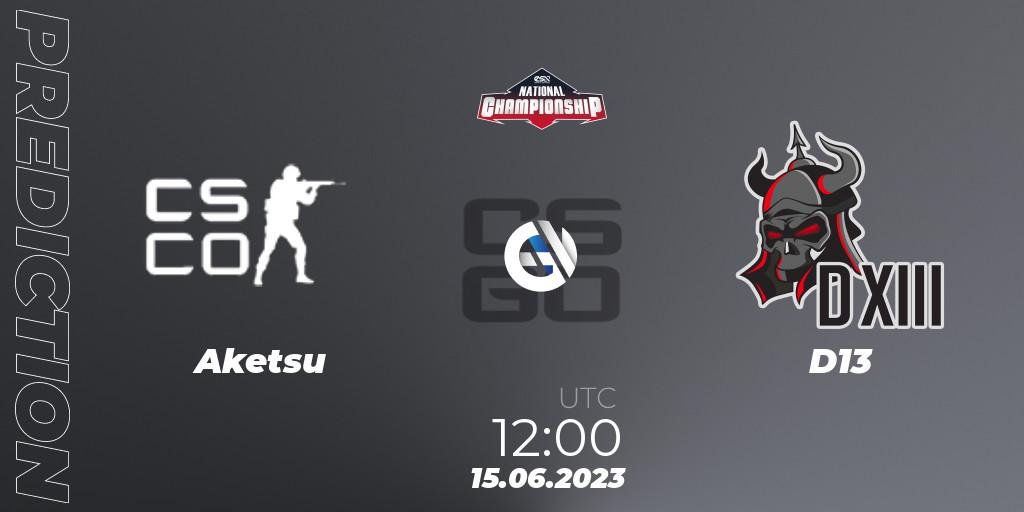 Aketsu vs D13: Match Prediction. 15.06.2023 at 12:00, Counter-Strike (CS2), ESN National Championship 2023
