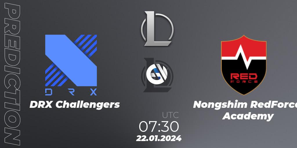 DRX Challengers vs Nongshim RedForce Academy: Match Prediction. 22.01.2024 at 07:30, LoL, LCK Challengers League 2024 Spring - Group Stage