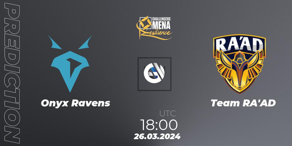 Onyx Ravens vs Team RA'AD: Match Prediction. 26.03.2024 at 20:00, VALORANT, VALORANT Challengers 2024 MENA: Resilience Split 1 - Levant and North Africa