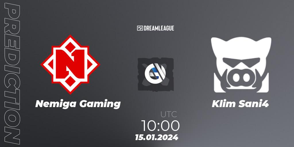 Nemiga Gaming vs Klim Sani4: Match Prediction. 15.01.2024 at 10:01, Dota 2, DreamLeague Season 22: Eastern Europe Closed Qualifier