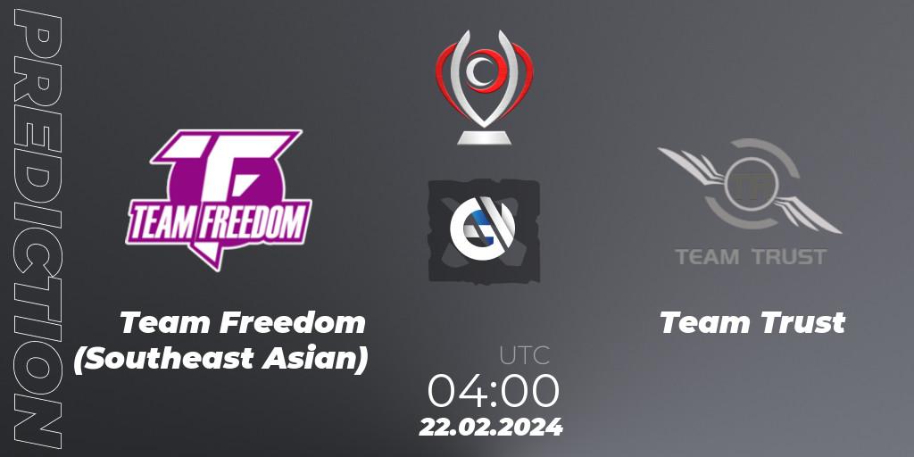Team Freedom (Southeast Asian) vs Team Trust: Match Prediction. 22.02.2024 at 04:04, Dota 2, Opus League