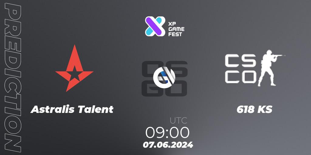 Astralis Talent vs 618: Match Prediction. 07.06.2024 at 09:20, Counter-Strike (CS2), XP Game Fest 2024