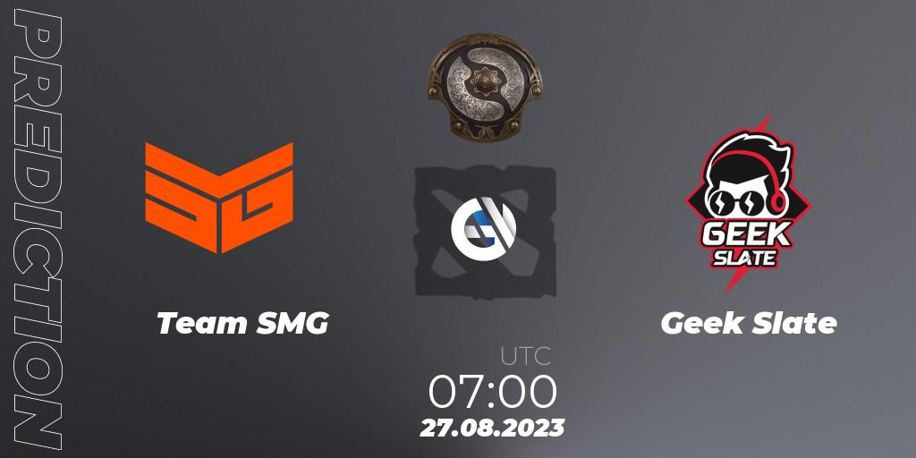 Team SMG vs Geek Slate: Match Prediction. 27.08.2023 at 04:45, Dota 2, The International 2023 - Southeast Asia Qualifier