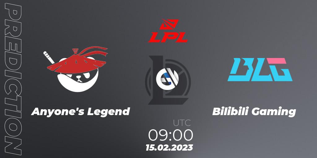 Anyone's Legend vs Bilibili Gaming: Match Prediction. 15.02.23, LoL, LPL Spring 2023 - Group Stage