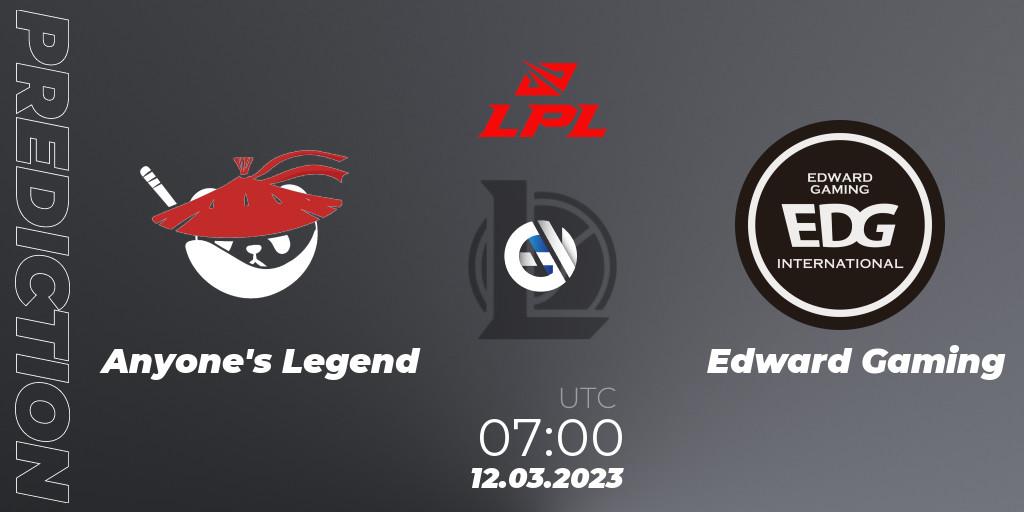 Anyone's Legend vs Edward Gaming: Match Prediction. 12.03.23, LoL, LPL Spring 2023 - Group Stage