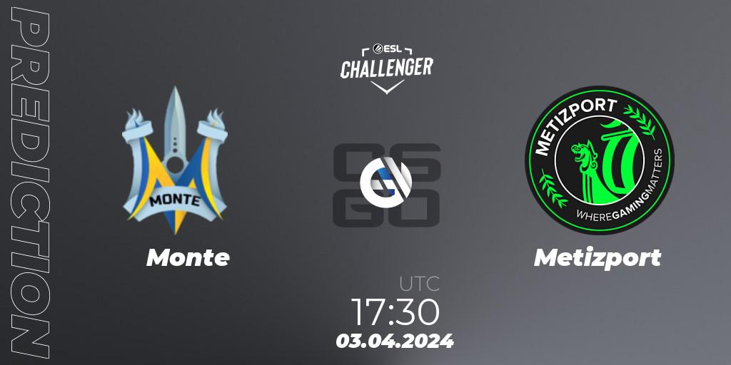 Monte vs Metizport: Match Prediction. 03.04.24, CS2 (CS:GO), ESL Challenger #57: European Closed Qualifier
