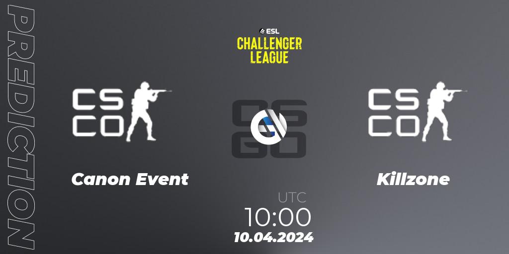 Canon Event vs Killzone: Match Prediction. 10.04.2024 at 09:40, Counter-Strike (CS2), ESL Challenger League Season 47: Oceania