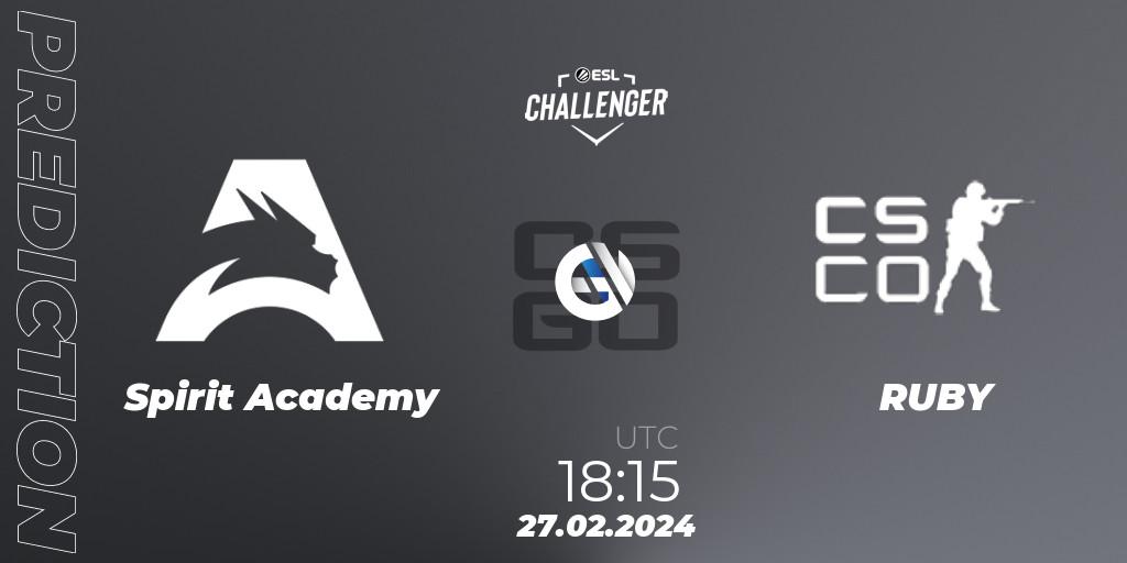 Spirit Academy vs RUBY: Match Prediction. 27.02.24, CS2 (CS:GO), ESL Challenger #56: European Open Qualifier