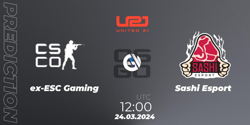 ex-ESC Gaming vs Sashi Esport: Match Prediction. 24.03.2024 at 12:30, Counter-Strike (CS2), United21 Season 13