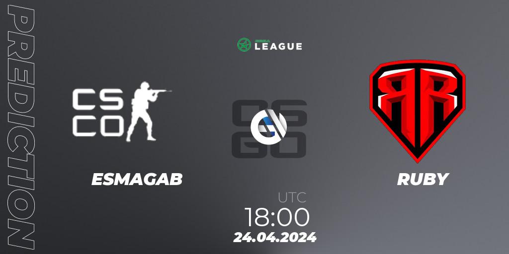 ESMAGAB vs RUBY: Match Prediction. 24.04.2024 at 18:00, Counter-Strike (CS2), ESEA Season 49: Advanced Division - Europe