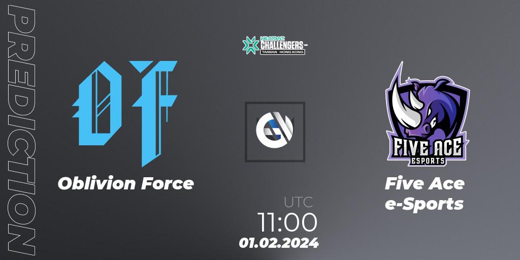 Oblivion Force vs Five Ace e-Sports: Match Prediction. 01.02.2024 at 11:00, VALORANT, VALORANT Challengers Hong Kong and Taiwan 2024: Split 1