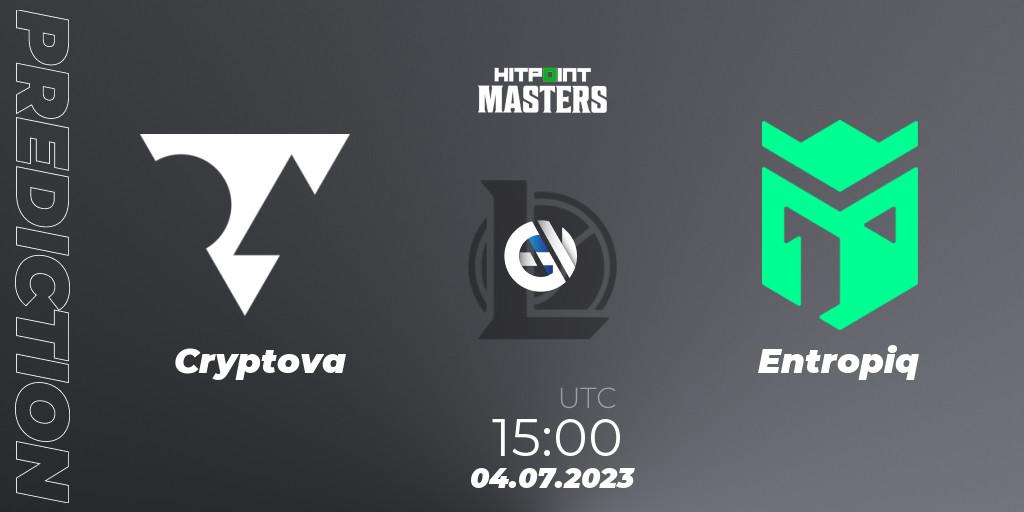 Cryptova vs Entropiq: Match Prediction. 04.07.2023 at 15:00, LoL, Hitpoint Masters Summer 2023 - Group Stage