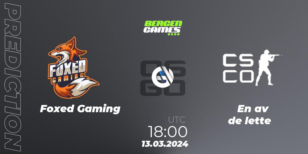Foxed Gaming vs En av de lette: Match Prediction. 13.03.2024 at 18:00, Counter-Strike (CS2), Bergen Games 2024: Online Stage