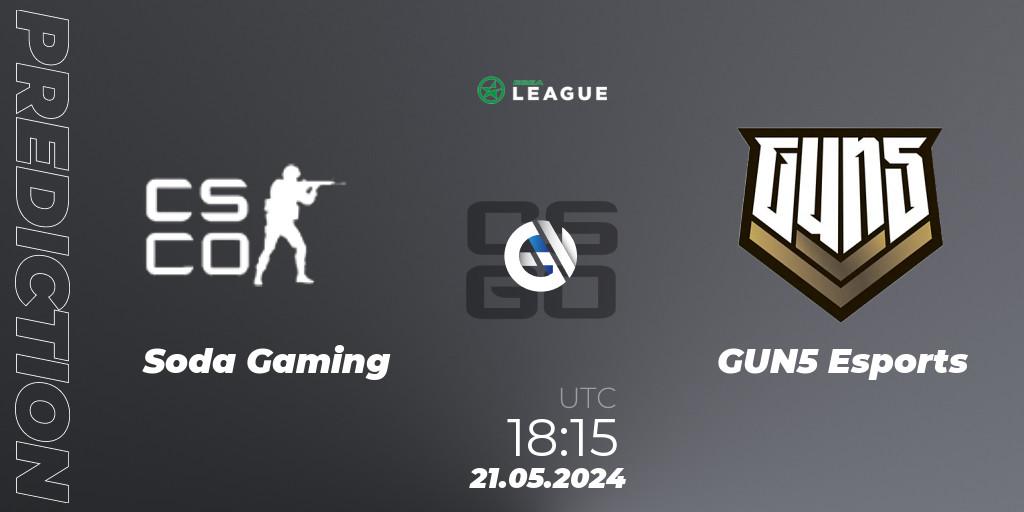 Soda Gaming vs GUN5 Esports: Match Prediction. 21.05.2024 at 18:15, Counter-Strike (CS2), ESEA Season 49: Advanced Division - Europe