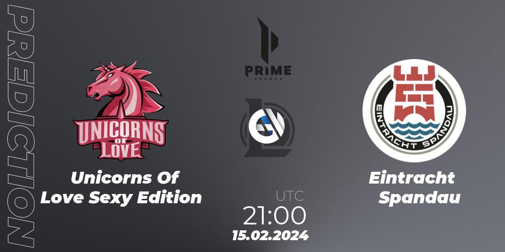 Unicorns Of Love Sexy Edition vs Eintracht Spandau: Match Prediction. 17.01.2024 at 19:00, LoL, Prime League Spring 2024 - Group Stage